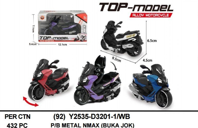 Diecast Sepeda Motor NMax P/B Top-Model 1 Pack 4 Pcs 1 Inner 216 Pcs Box Window @432