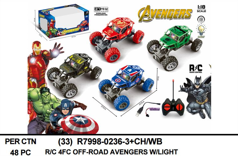 R/C Mobil Rock Crawler Avengers 1:18 Charge + Kabel Charge Lampu Avengers 27 MHz 4 Channel 1 Ikat 4 Pcs 1 Inner 24 Pcs Box Window @48