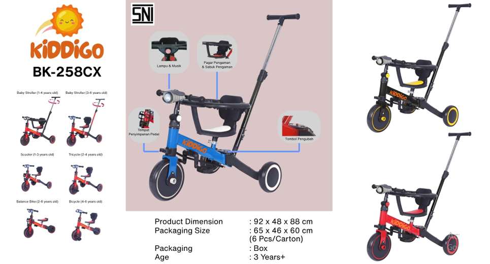 Tunggangan Sepeda Roda 3 B/O Musik Lampu + Dorongan Kiddigo Box @6