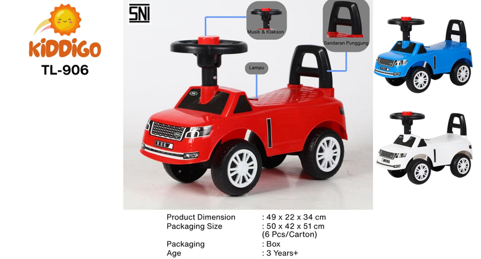 Tunggangan Mobil Klakson + Sandaran Kiddigo 906 Box @6