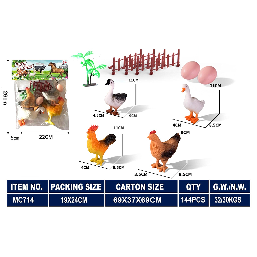 Hewan Ternak Ayam Bebek 4 Pcs + Telur dan Pagar Kandang Farm Animal MC714 1 Inner 72 Pcs Ktg PVC @144