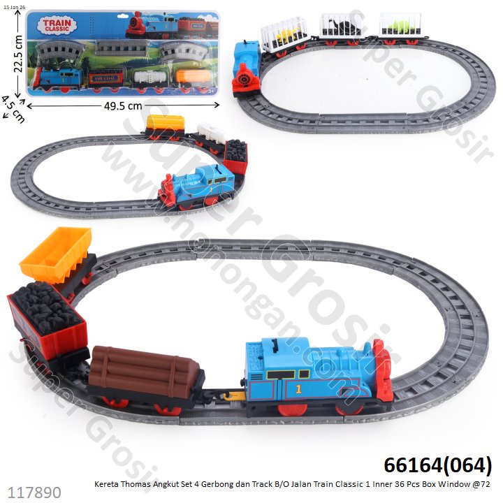 Kereta Thomas Angkut Set 4 Gerbong dan Track B/O Jalan Train Classic 1 Inner 36 Pcs Box Window @72