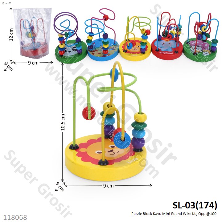 Puzzle Block Kayu Mini Round Wire Ktg Opp @100