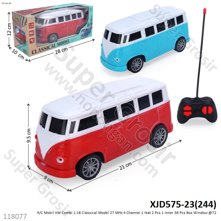 R/C Mobil VW Combi 1:18 Classical Model 27 MHz 4 Channel 1 Ikat 2 Pcs 1 Inner 36 Pcs Box Window @72