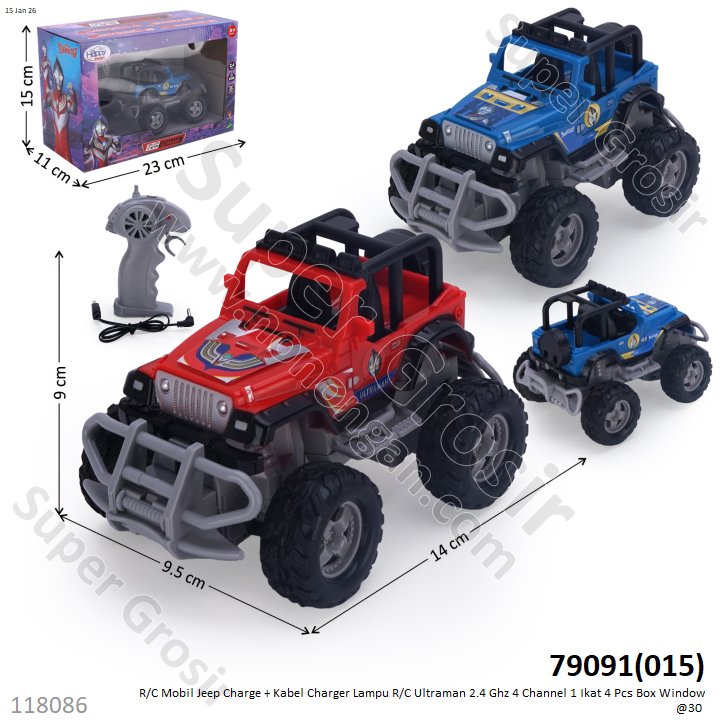 R/C Mobil Jeep Charge + Kabel Charger Lampu R/C Ultraman 2.4 Ghz 4 Channel 1 Ikat 4 Pcs Box Window @30