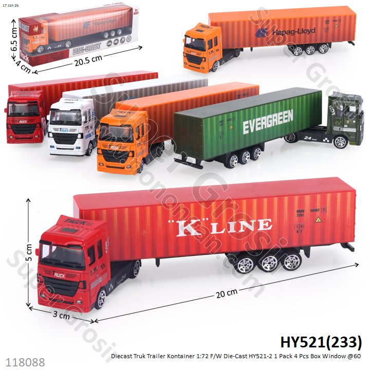 Diecast Truk Trailer Kontainer 1:72 F/W Die-Cast HY521-2 1 Pack 4 Pcs Box Window @60