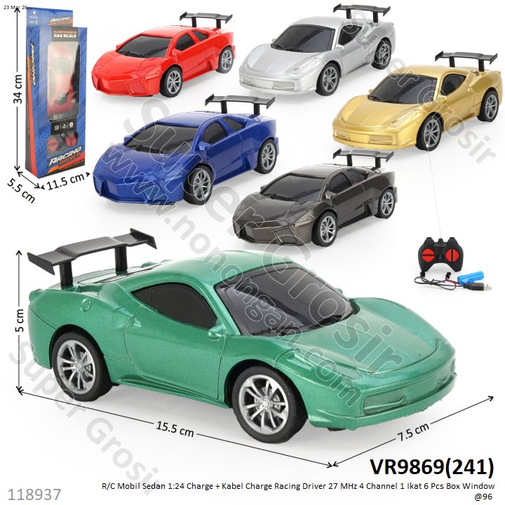 R/C Mobil Sedan 1:24 Charge + Kabel Charge Racing Driver 27 MHz 4 Channel 1 Ikat 6 Pcs Box Window @96