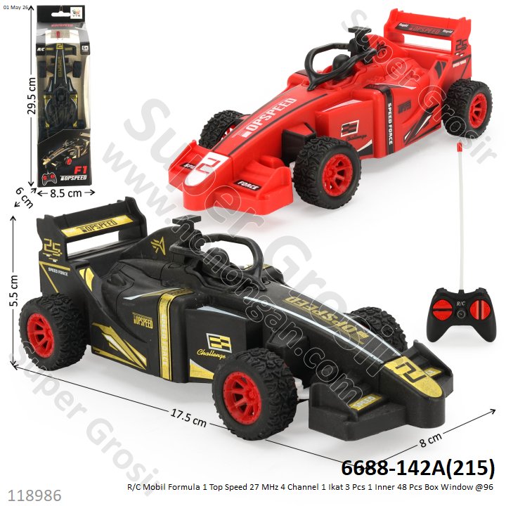 R/C Mobil Formula 1 Top Speed 27 MHz 4 Channel 1 Ikat 3 Pcs 1 Inner 48 Pcs Box Window @96