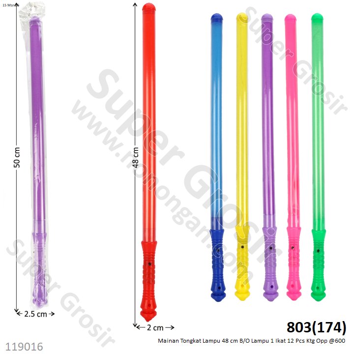 Mainan Tongkat Lampu 48 cm B/O Lampu 1 Ikat 12 Pcs Ktg Opp @600