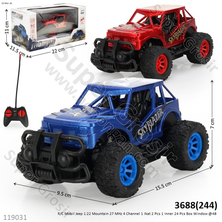R/C Mobil Jeep 1:22 Mountain 27 MHz 4 Channel 1 Ikat 2 Pcs 1 Inner 24 Pcs Box Window @48