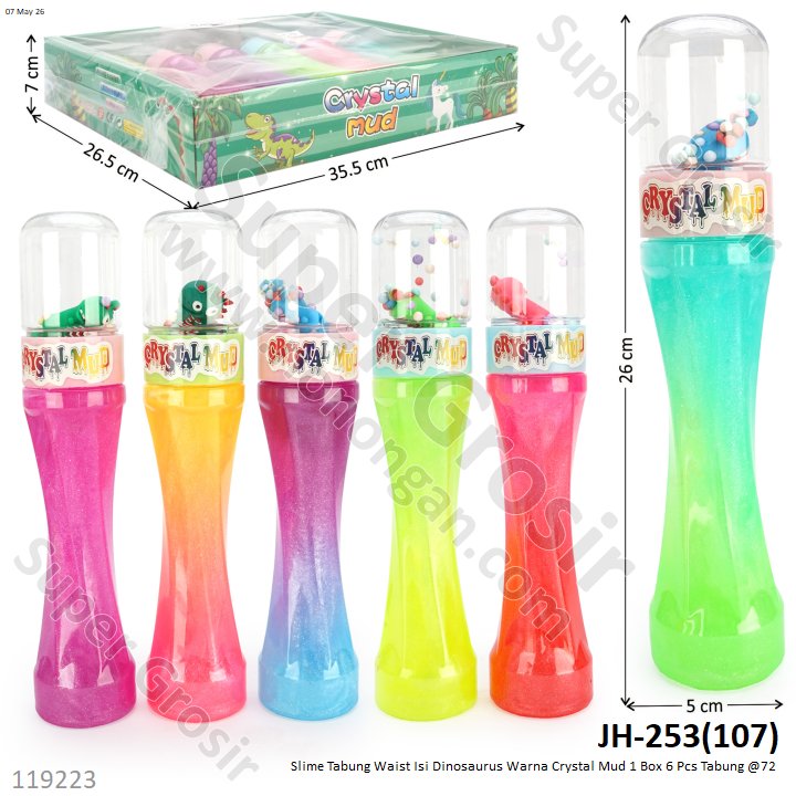 Slime Tabung Waist Isi Dinosaurus Warna Crystal Mud 1 Box 6 Pcs Tabung @72