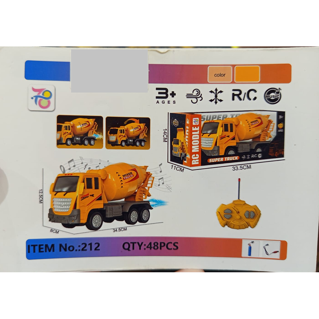 R/C Truk Molen Charge + Kabel Charge Suara Musik Lampu Asap Super Truck 27 MHz 4 Channel Box Window @48