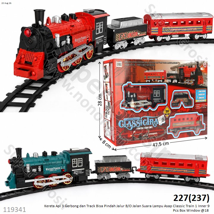 Kereta Api 3 Gerbong dan Track Bisa Pindah Jalur B/O Jalan Suara Lampu Asap Classic Train 1 Inner 9 Pcs Box Window @18