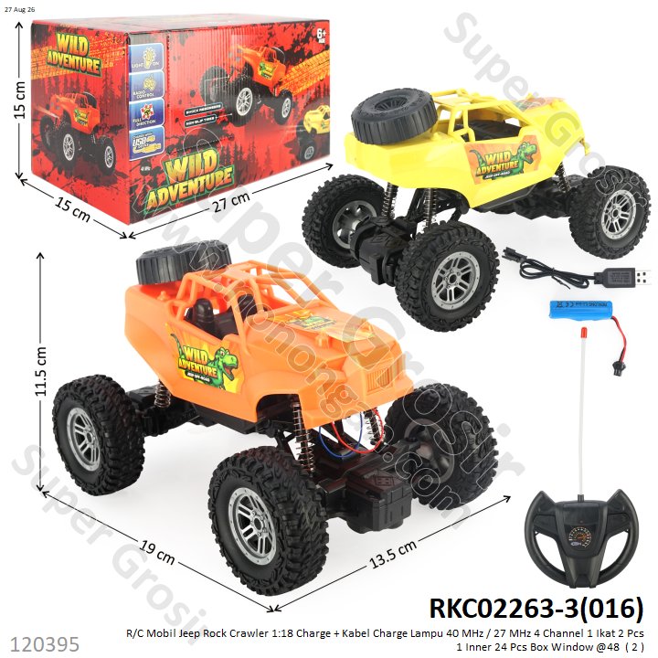R/C Mobil Jeep Rock Crawler 1:18 Charge + Kabel Charge Lampu 40 MHz / 27 MHz 4 Channel 1 Ikat 2 Pcs 1 Inner 24 Pcs Box Window @48