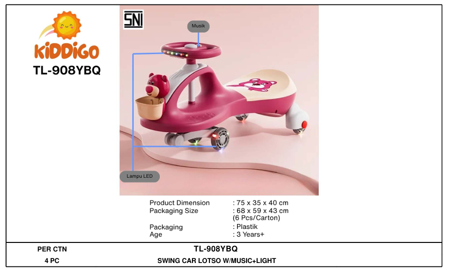 Tunggangan Mobil Swing Car Lotso B/O Musik Lampu Kiddigo Ktg Opp @6