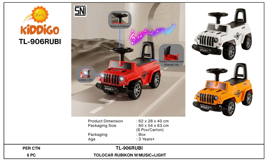Tunggangan Mobil B/O Musik Lampu Kiddigo Ride On Car 1 Inner 1 Pcs Box @6