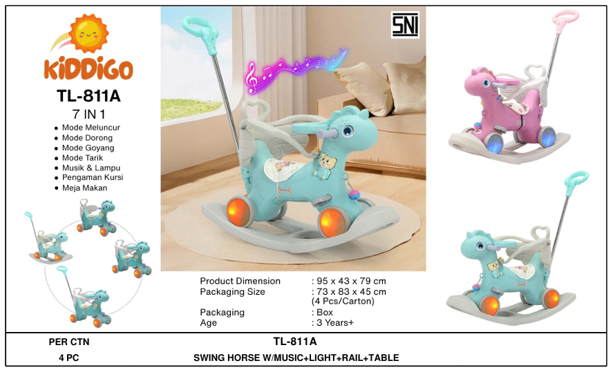 Tunggangan Ayun Kuda 7 In 1 Roda Nyala B/O Musik Lampu + Dorongan Kiddigo 1 Inner 1 Pcs Box @4