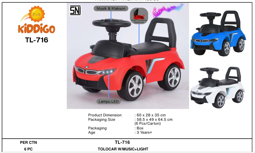 Tunggangan Mobil B/O Musik Lampu Kiddigo 1 Inner 1 Pcs Box @6