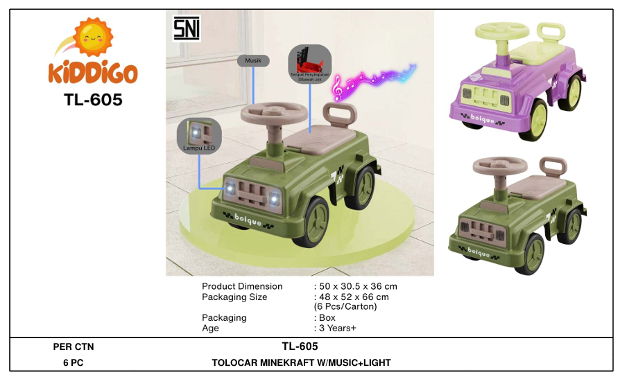 Tunggangan Mobil Jeep Minecraft B/O Musik Lampu Kiddigo 1 Inner 1 Pcs Box @6