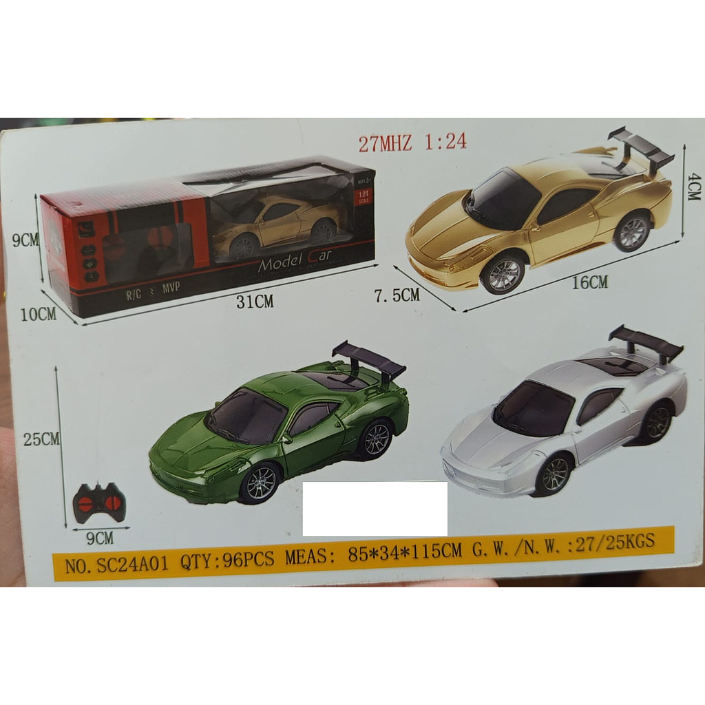 R/C Mobil Sedan 1:24 Model Car 27 MHz 4 Channel 1 Ikat 3 Pcs Box Window @96