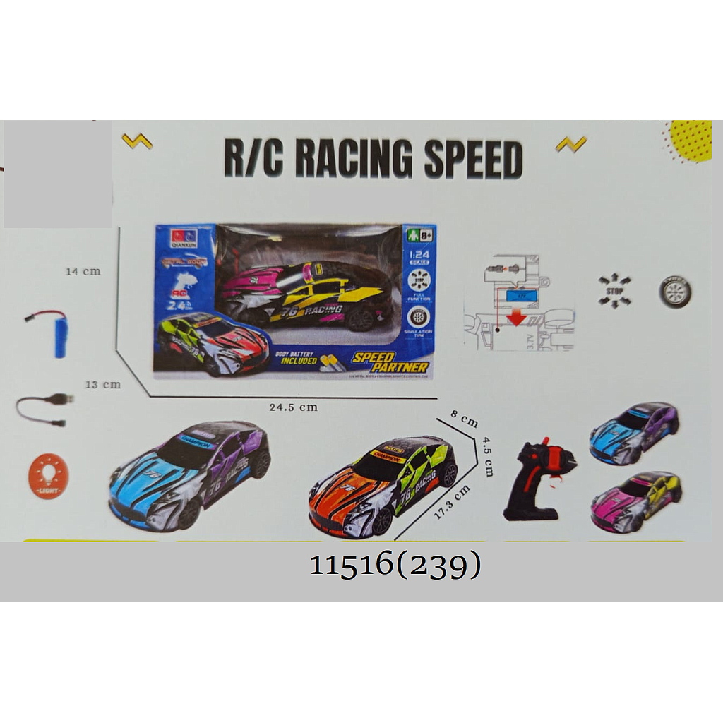 R/C Mobil Diecast Lamborghini 1:24 Charge + Kabel Charge Speed Partner 2.4 GHz 4 Channel 1 Ikat 3 Pcs Box Window @60