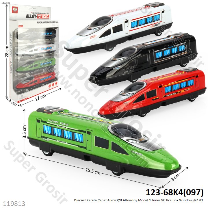 Diecast Kereta Cepat 4 Pcs P/B Alloy-Toy Model 1 Inner 90 Pcs Box Window @180