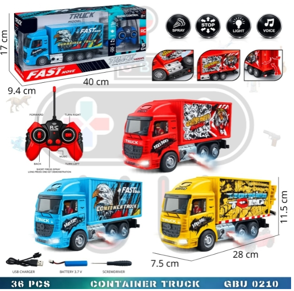 R/C Truk Kontainer Tronton Charge + Kabel Charge Suara Sirine Lampu Asap Fast Move Truck 49 MHz 6 Channel 1 Ikat 3 Pcs Box Window @36
