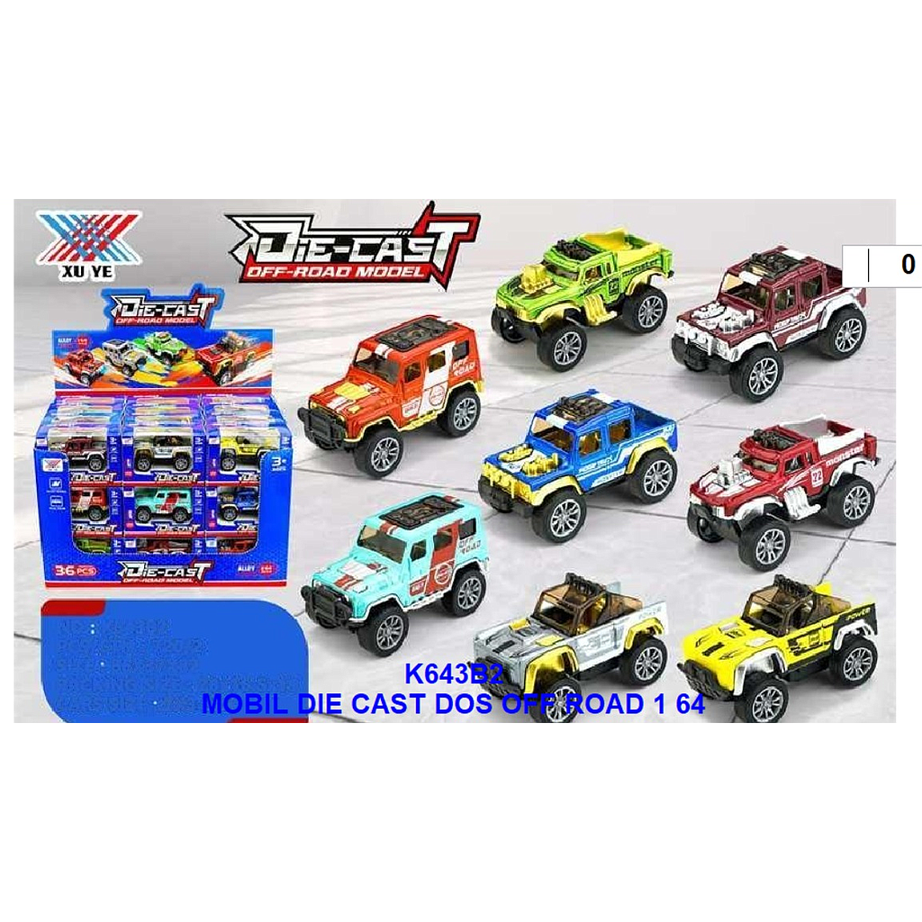 Diecast Mobil Jeep 1:64 P/B Die-Cast Off-Road Model K643B2 1 Box 36 Pcs Box Window @720