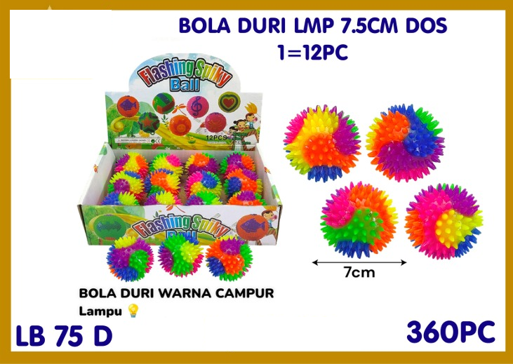 Bola Duri Pelangi 7 cm B/O Lampu Flashing Spiky Ball 1 Box 12 Pcs Loose Pack @360