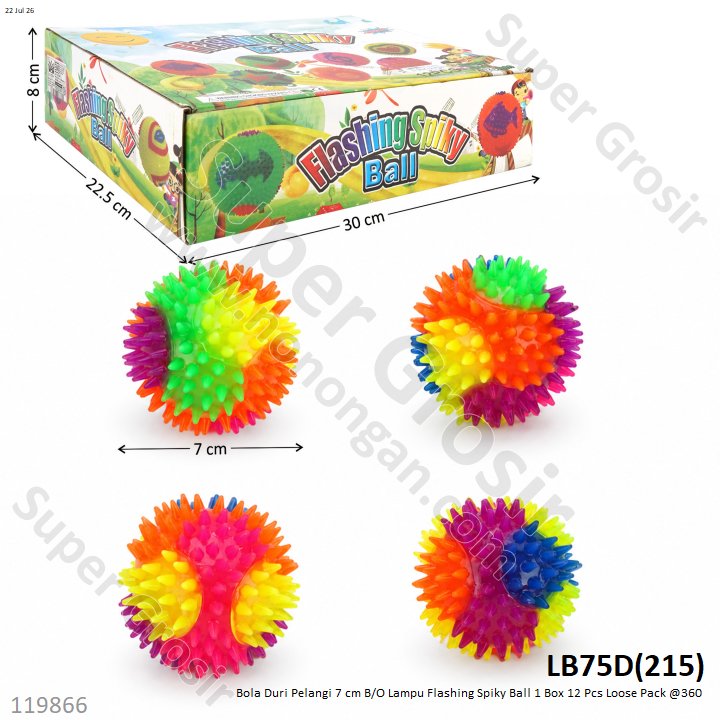 Bola Duri Pelangi 7 cm B/O Lampu Flashing Spiky Ball 1 Box 12 Pcs Loose Pack @360