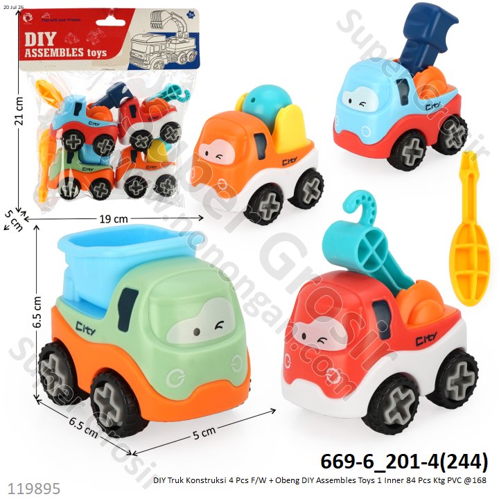 DIY Truk Konstruksi 4 Pcs F/W + Obeng DIY Assembles Toys 1 Inner 84 Pcs Ktg PVC @168