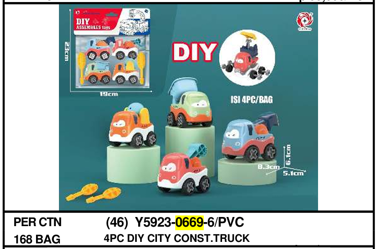 DIY Truk Konstruksi 4 Pcs F/W + Obeng DIY Assembles Toys 1 Inner 84 Pcs Ktg PVC @168
