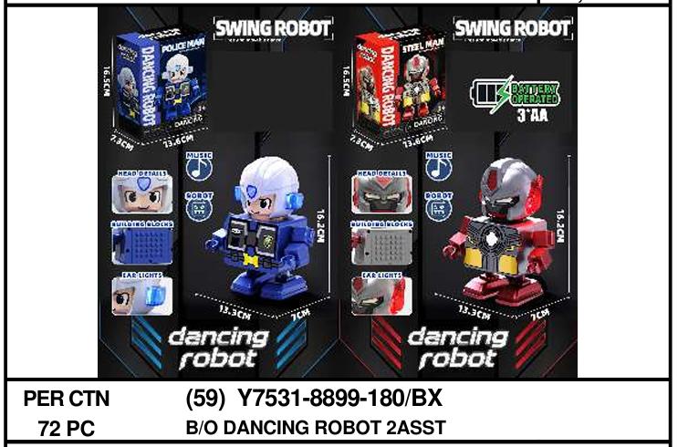Robot Dance Karakter B/O Dance Musik Lampu Dancing Robot 1 Inner 36 Pcs Box @72