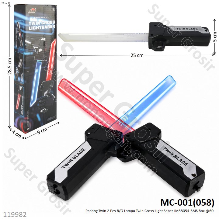 Pedang Twin 2 Pcs B/O Lampu Twin Cross Light Saber JM38054-BMS Box @60