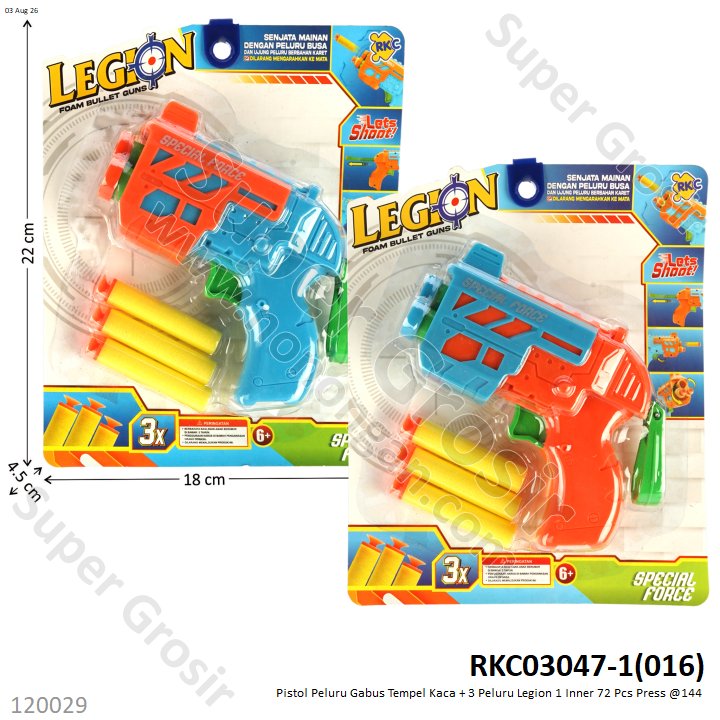 Pistol Peluru Gabus Tempel Kaca + 3 Peluru Legion 1 Inner 72 Pcs Press @144