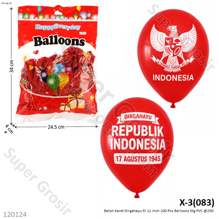 Balon Karet Dirgahayu RI 12 Inch 100 Pcs Balloons Ktg PVC @250