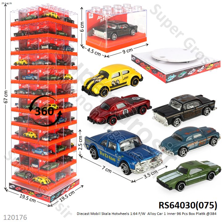 Diecast Mobil Skala Hotwheels 1:64 F/W  Alloy Car 1 Inner 96 Pcs Box Platik @384