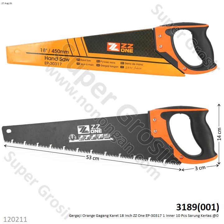 Gergaji Orange Gagang Karet 18 Inch ZZ One EP-30317 1 Inner 10 Pcs Sarung Kertas @0