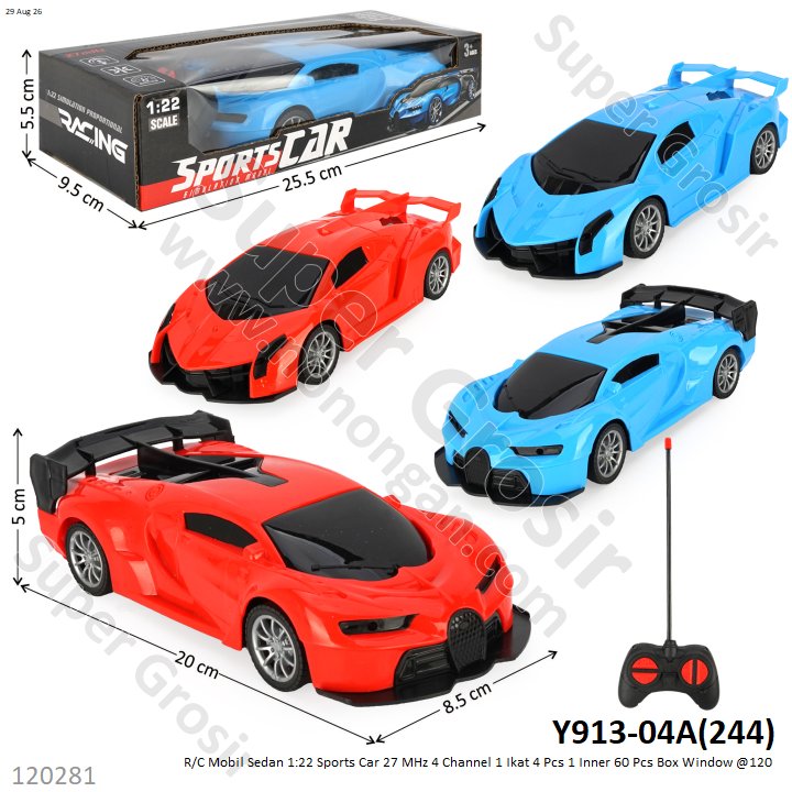 R/C Mobil Sedan 1:22 Sports Car 27 MHz 4 Channel 1 Ikat 4 Pcs 1 Inner 60 Pcs Box Window @120