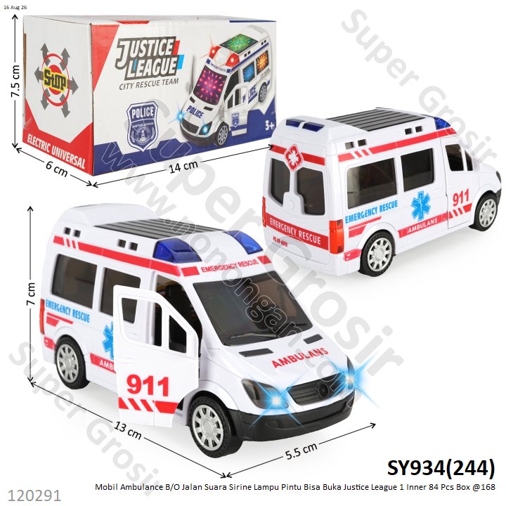 Mobil Ambulance B/O Jalan Suara Sirine Lampu Pintu Bisa Buka Justice League 1 Inner 84 Pcs Box @168