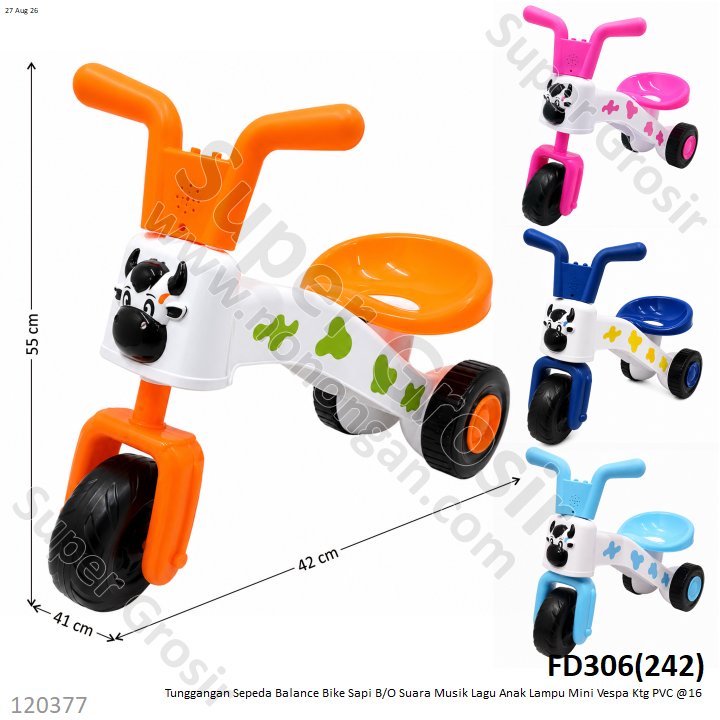 Tunggangan Sepeda Balance Bike Sapi B/O Suara Musik Lagu Anak Lampu Mini Vespa Ktg PVC @16