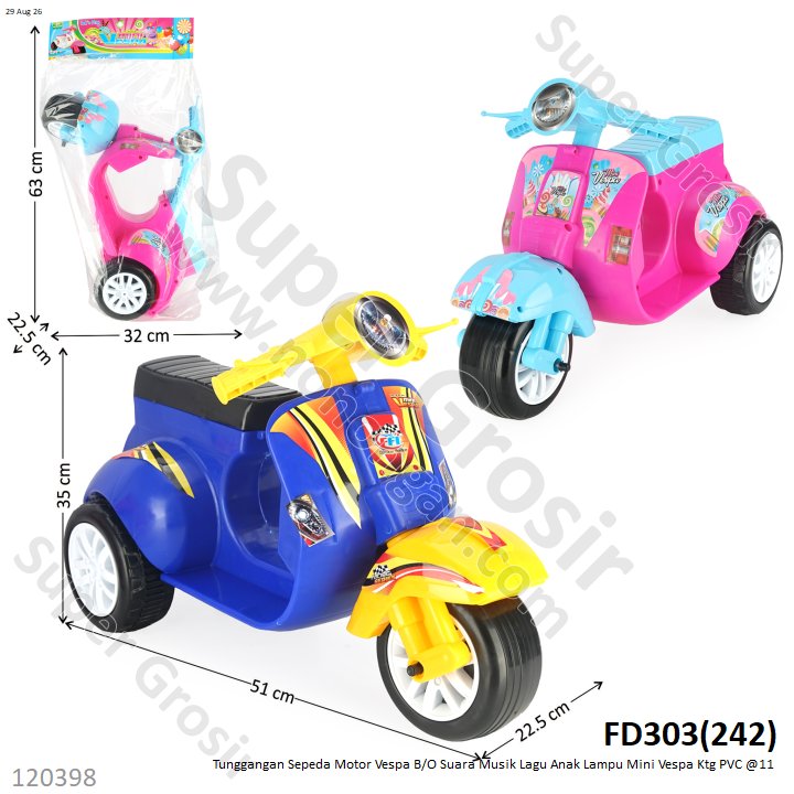 Tunggangan Sepeda Motor Vespa B/O Suara Musik Lagu Anak Lampu Mini Vespa Ktg PVC @11
