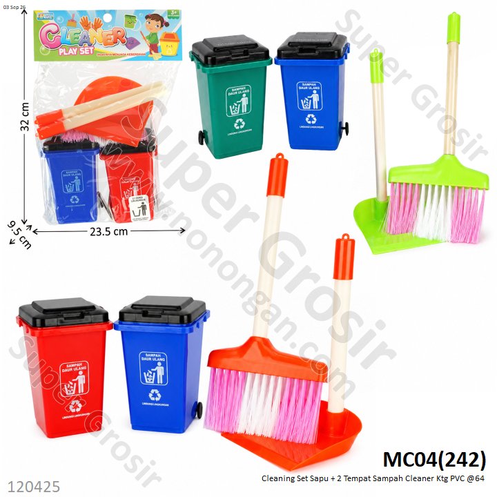 Cleaning Set Sapu + 2 Tempat Sampah Cleaner Ktg PVC @64
