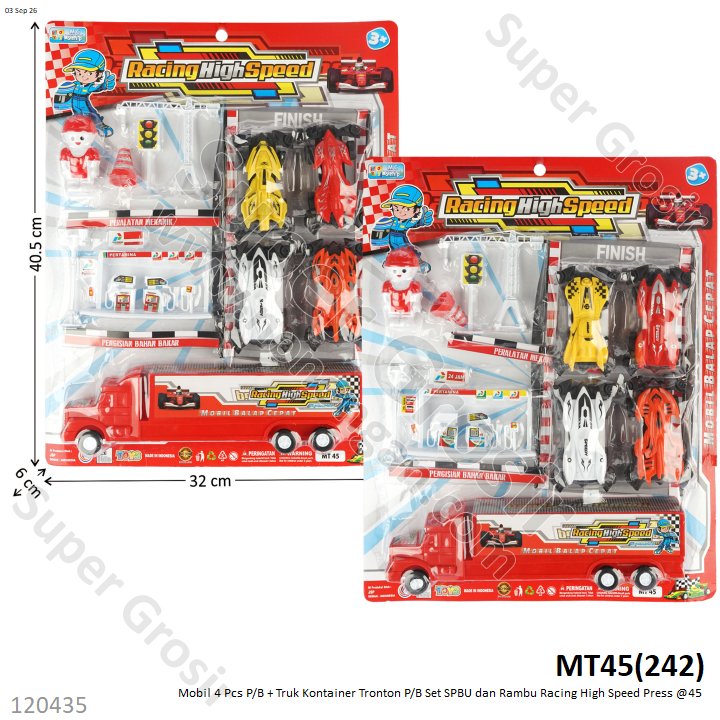 Mobil 4 Pcs P/B + Truk Kontainer Tronton P/B Set SPBU dan Rambu Racing High Speed Press @45