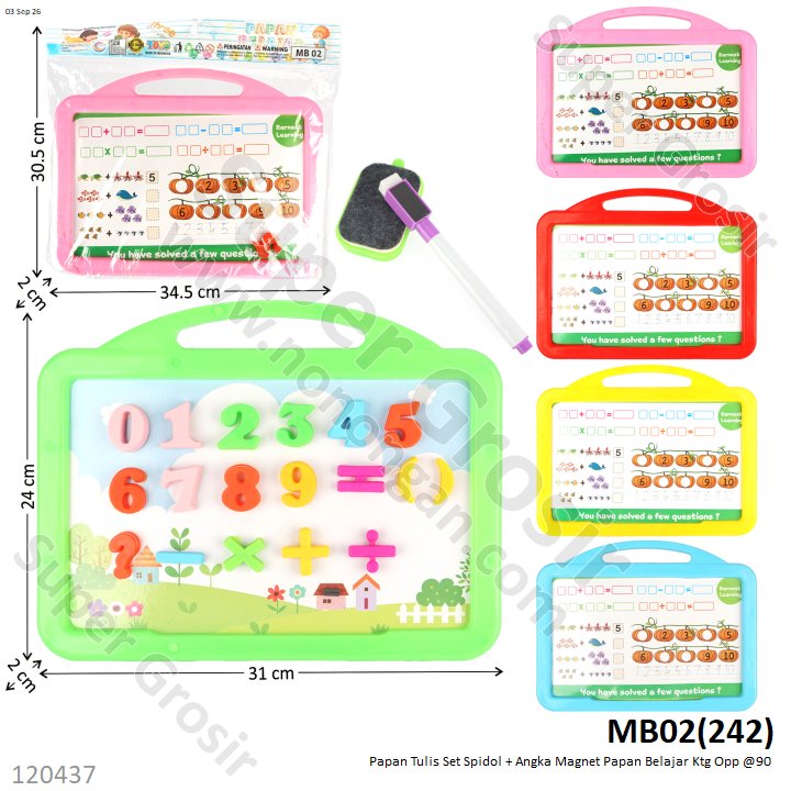 Papan Tulis Set Spidol + Angka Magnet Papan Belajar Ktg Opp @90