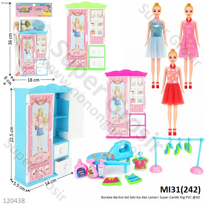 Boneka Barbie Set Setrika dan Lemari Super Cantik Ktg PVC @60