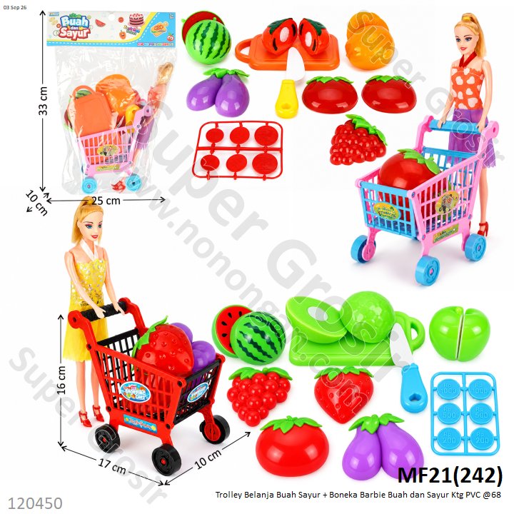 Trolley Belanja Buah Sayur + Boneka Barbie Buah dan Sayur Ktg PVC @68