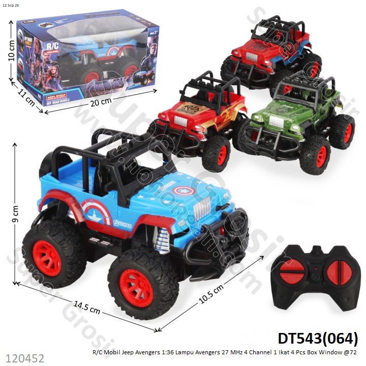 R/C Mobil Jeep Avengers 1:36 Lampu Avengers 27 MHz 4 Channel 1 Ikat 4 Pcs Box Window @72