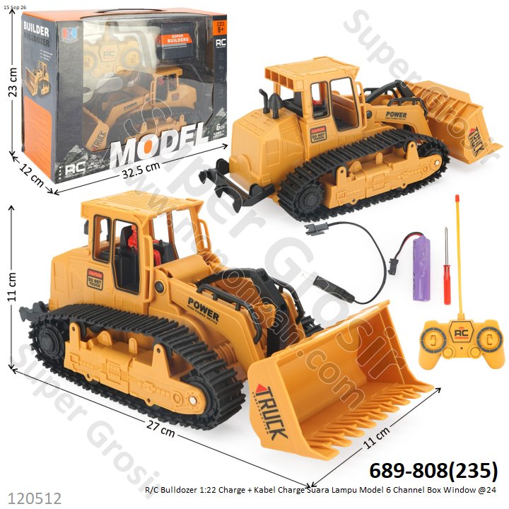 R/C Bulldozer 1:22 Charge + Kabel Charge Suara Lampu Model 6 Channel Box Window @24