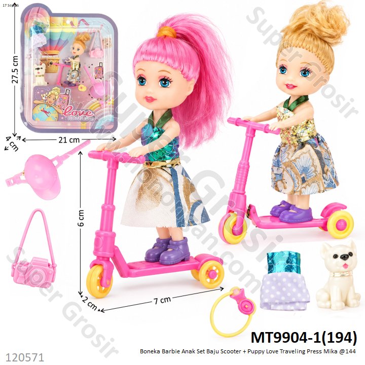 Boneka Barbie Anak Set Baju Scooter + Puppy Love Traveling Press Mika @144